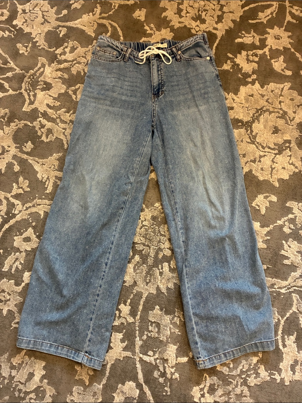 Oat New York Light Blue Wide-Leg Drawstring Jeans